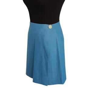 Vintage 1960s Chambray Denim Mini Skirt Mod Wrap Skirt Button Snap Close Blue